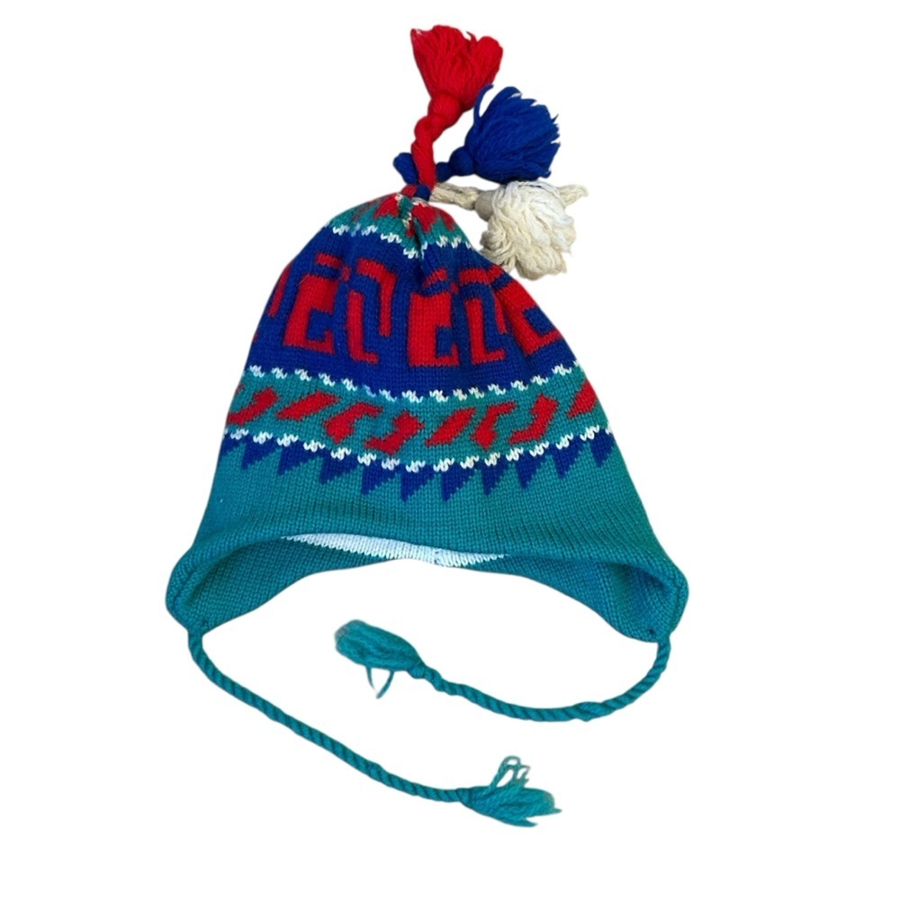 Toddler Kids Baby Igloo Red and Blue Knit Hat Wool